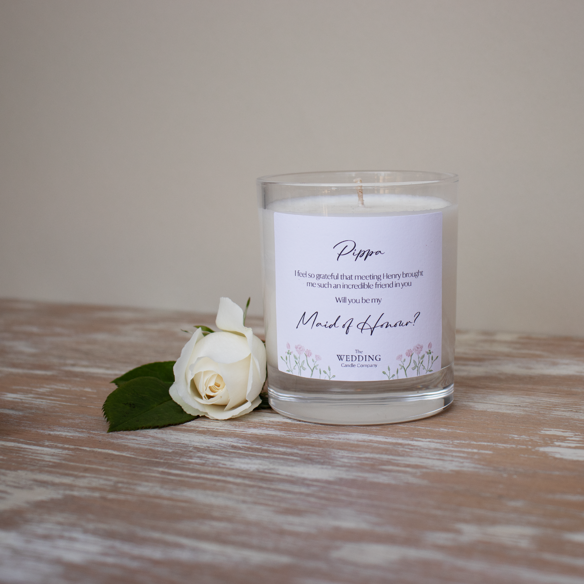 Personalised Maid of Honour gift, wedding candle. The Wedding Candle Company