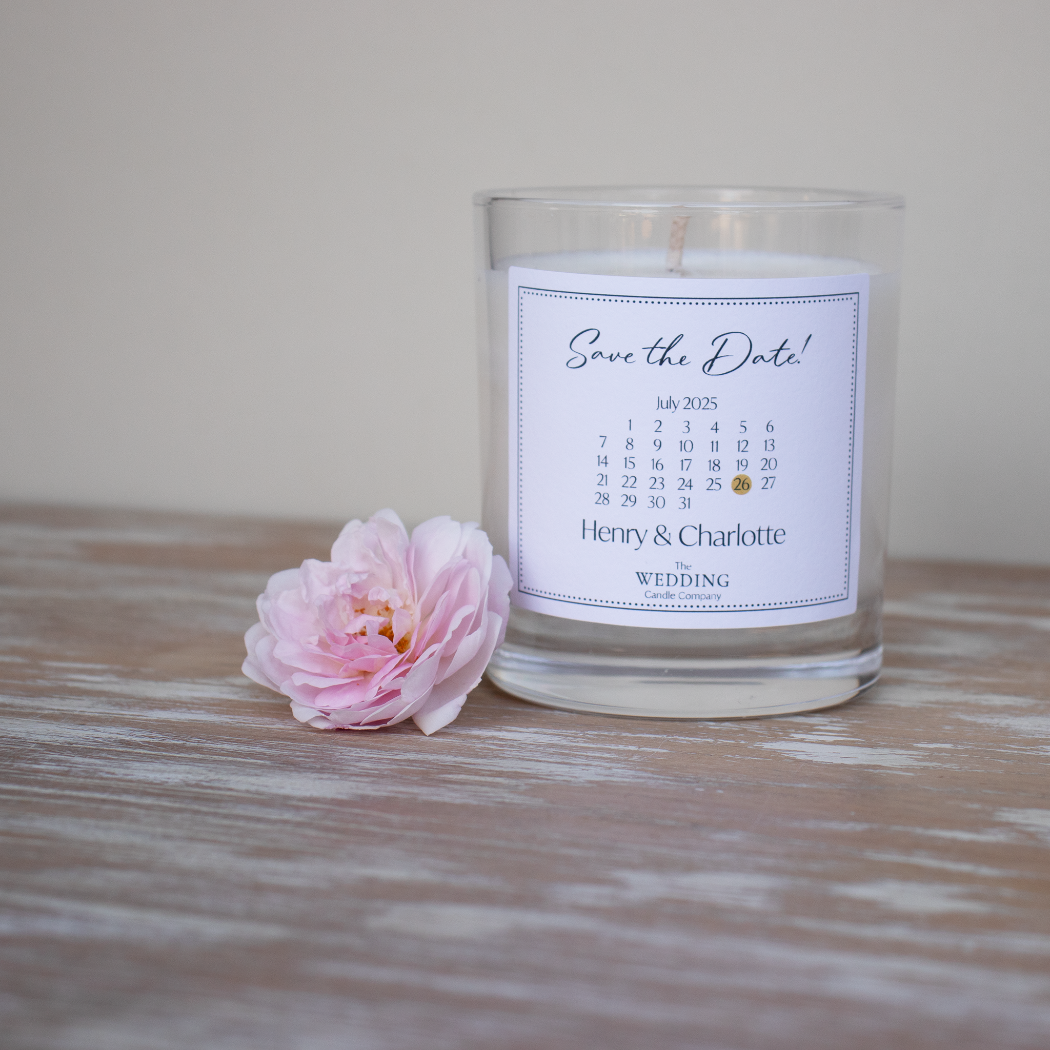 Personalised Save the Date gift. Calendar, wedding candle. The Wedding Candle Company