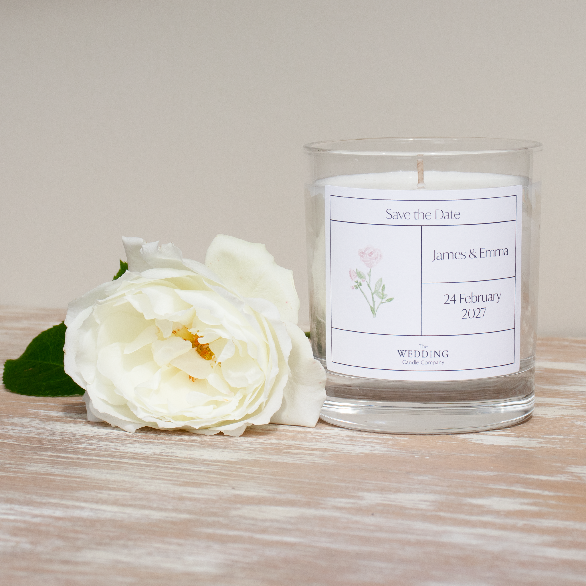 Personalised Save the Date Candle - Rose
