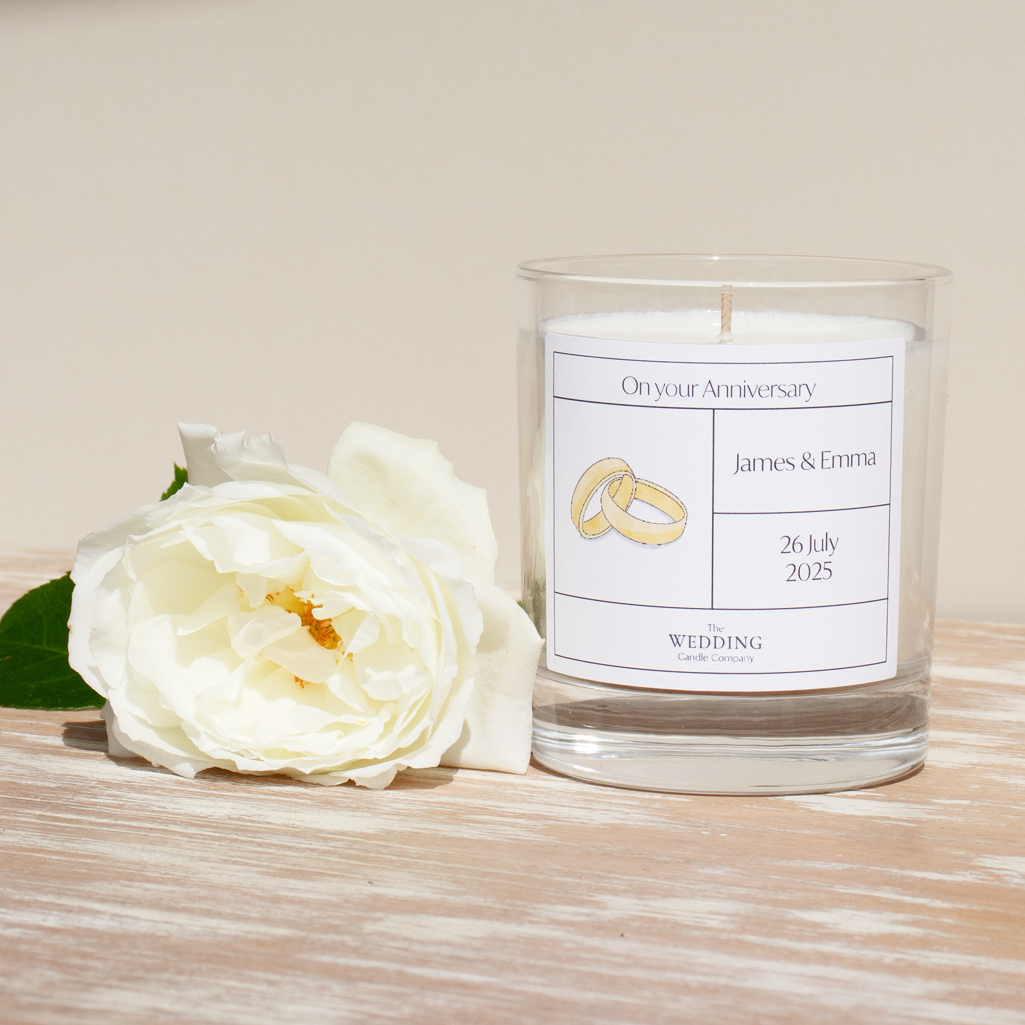 Personalised anniversary gift. Rings, wedding candle. The Wedding Candle Company