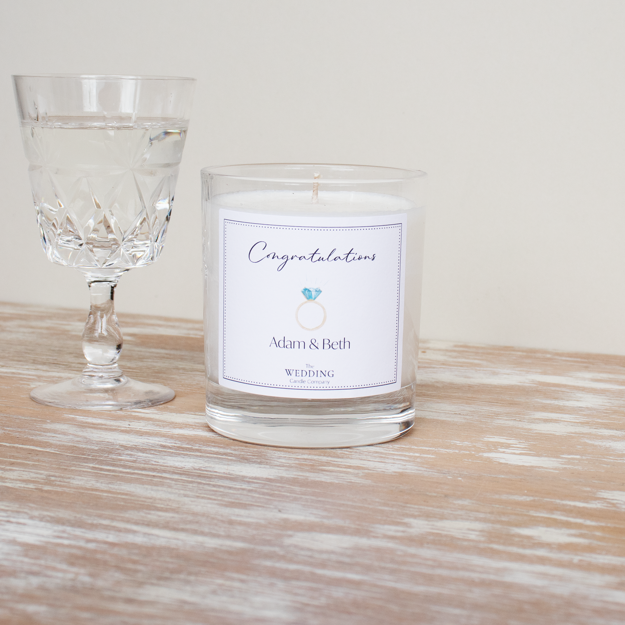 Personalised engagement gift. Gold ring wedding candle. Personalised engagement gift. Silver ring wedding candle. The Wedding Candle Company.